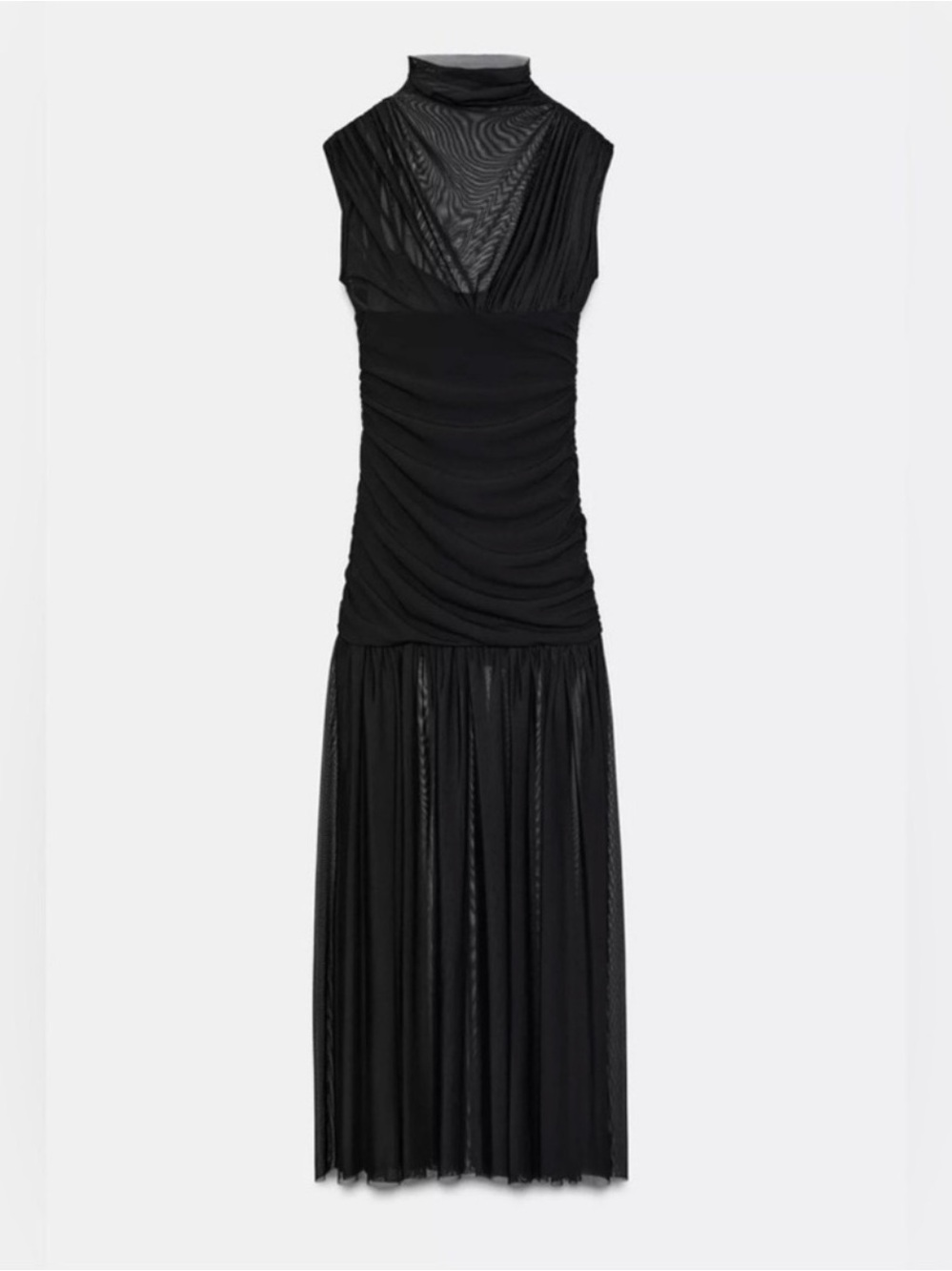 ZARA COMBINED DRAPED & RUCHED SIDE MiDI DRESS - Black - Picture 11 of 16